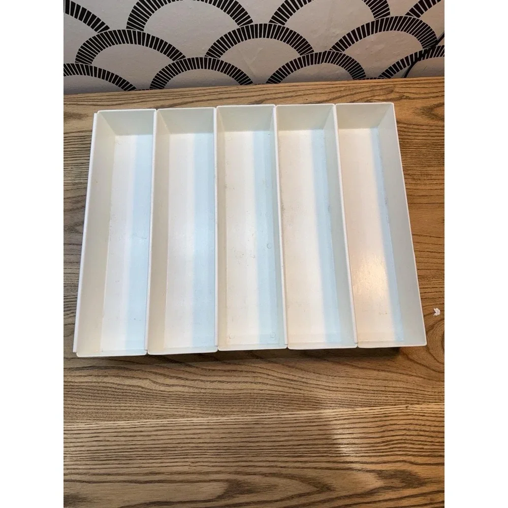 VTG Rubbermaid Drawer Organizer Set 5 White 2912 Plastic Bins Containers 12x3x2